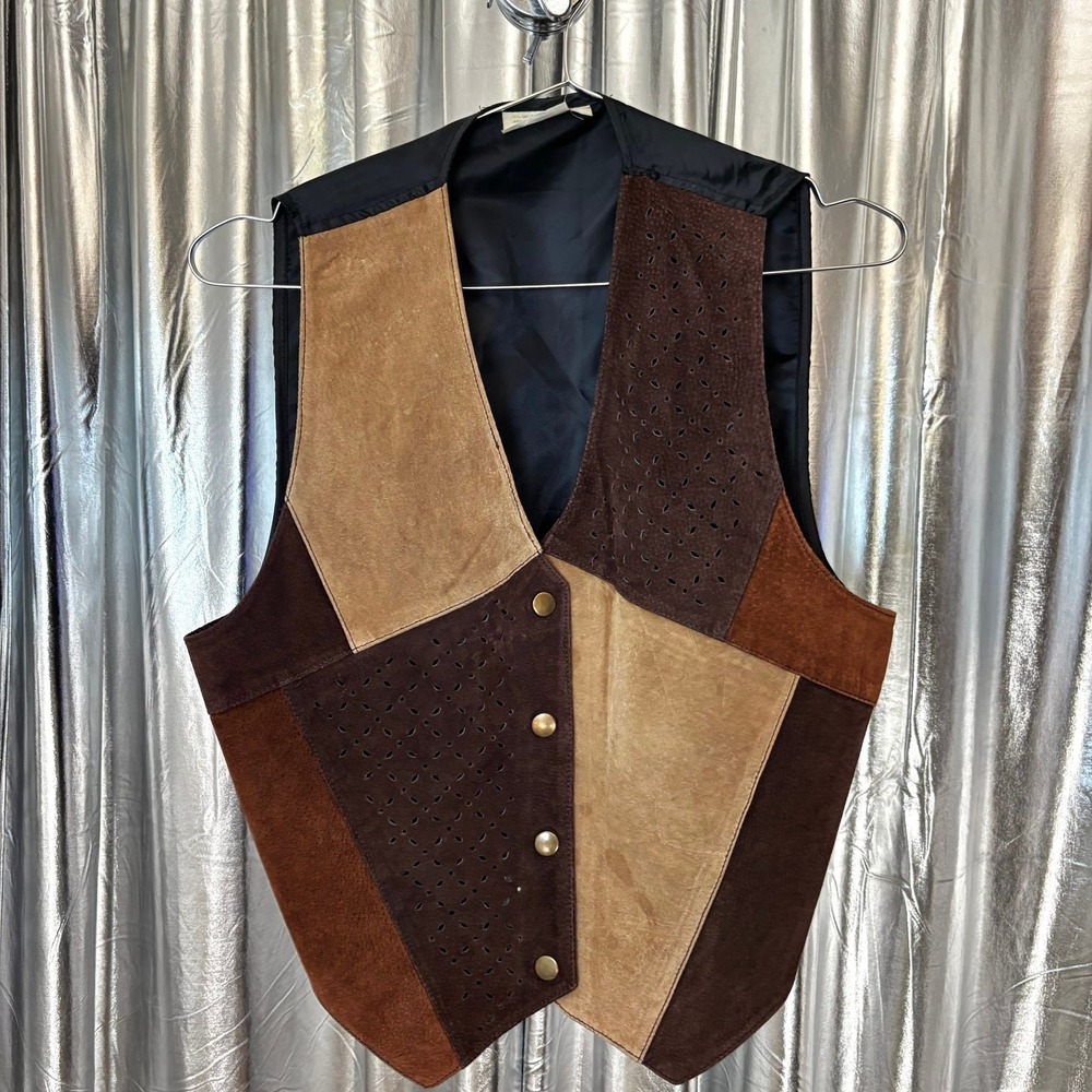 Vintage 70s Genuine Suede Patchwork Vest Brown Tan